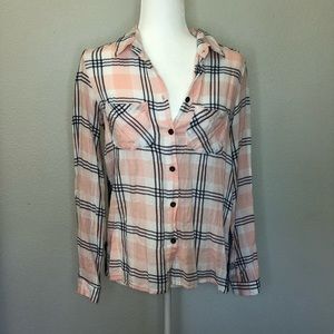 Coral and Navy Plaid Shirt
